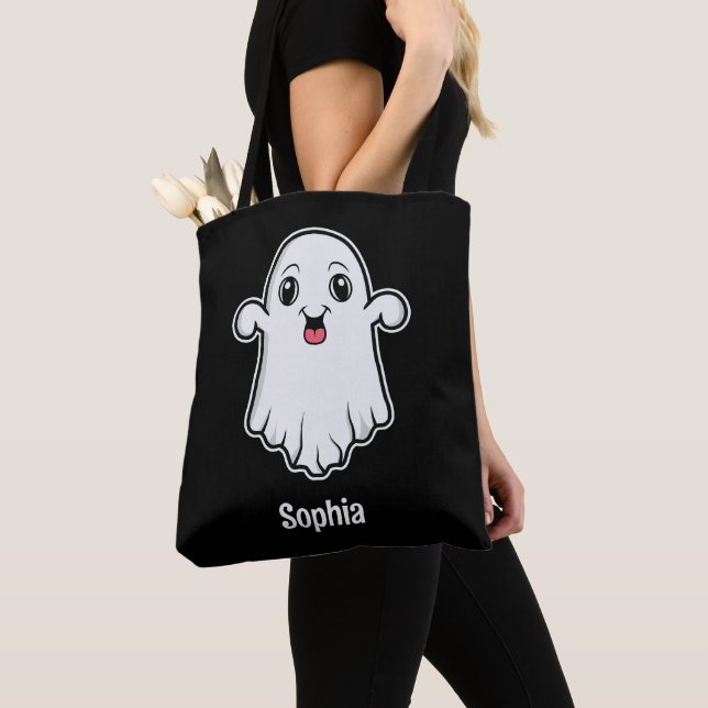 Glad seriefigur-spöke med eget namn svart tygkasse (Närbild)