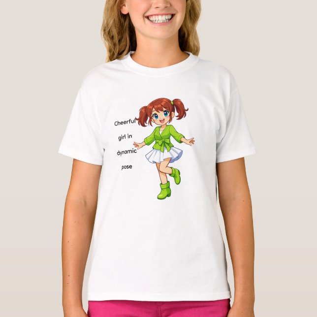 Glad seriefigur tjej i dynamisk pose barn t-shirt (Framsida)