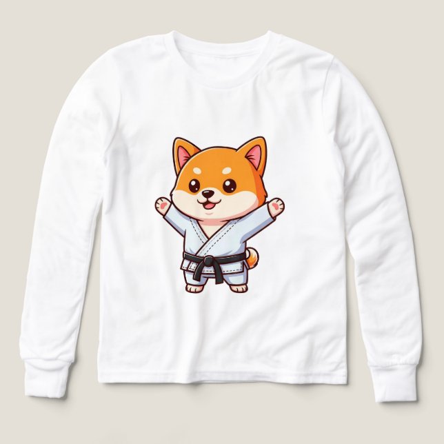 Glad seriehund i karateklänning t shirt (Design framsida)