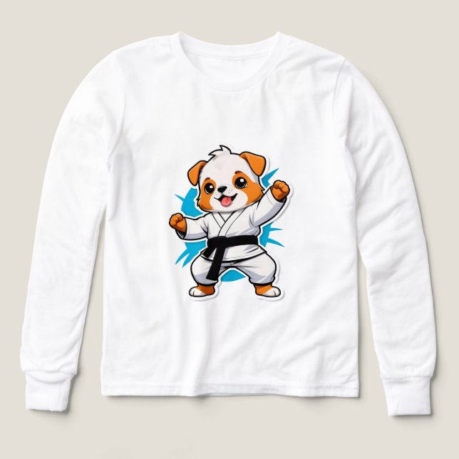 Glad seriehund i karateklänning t shirt (Design framsida)
