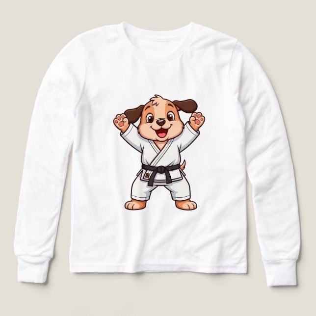 Glad seriehund i karateklänning t shirt (Design framsida)