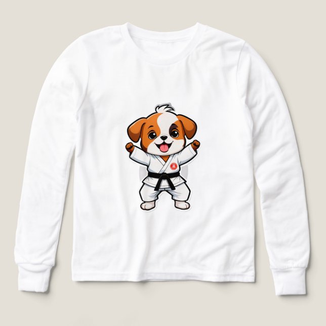 Glad seriehund i karateklänning t shirt (Design framsida)