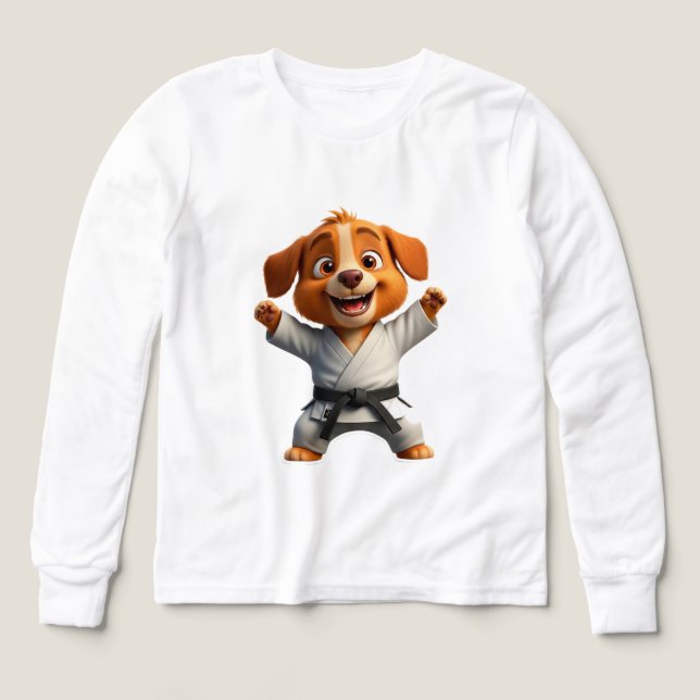 Glad seriehund i karateklänning t shirt (Design framsida)