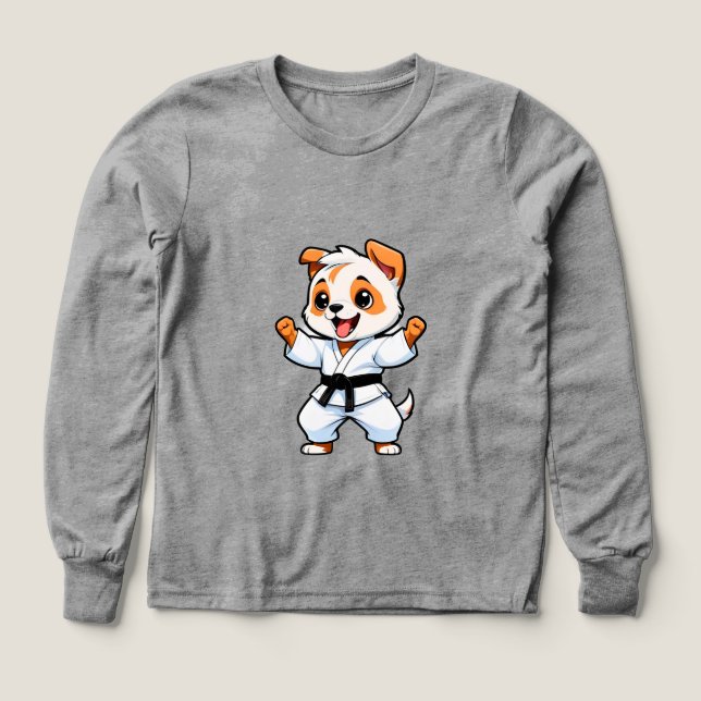 Glad seriehund i karateklänning t shirt (Design framsida)