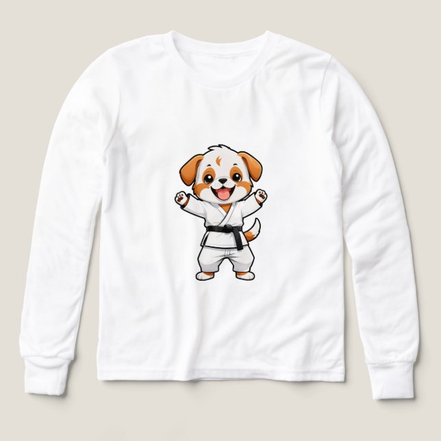 Glad seriehund i karateklänning t shirt (Design framsida)
