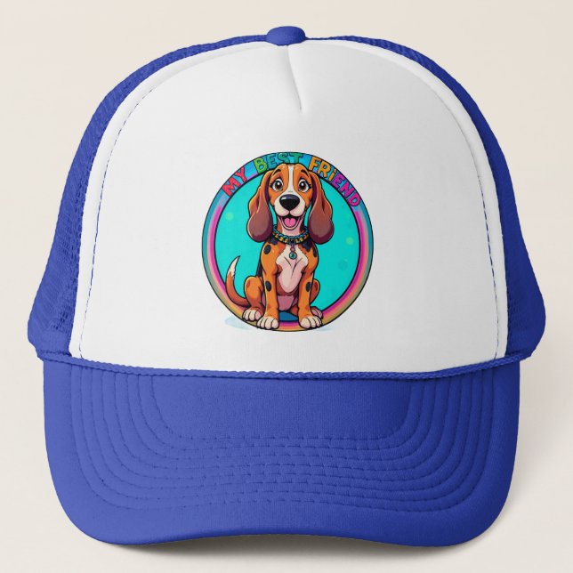 Glad serietecknad beagelhund min bästa vän keps (Framsida)