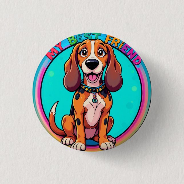 Glad serietecknad beagelhund min bästa vän knapp (Framsida)