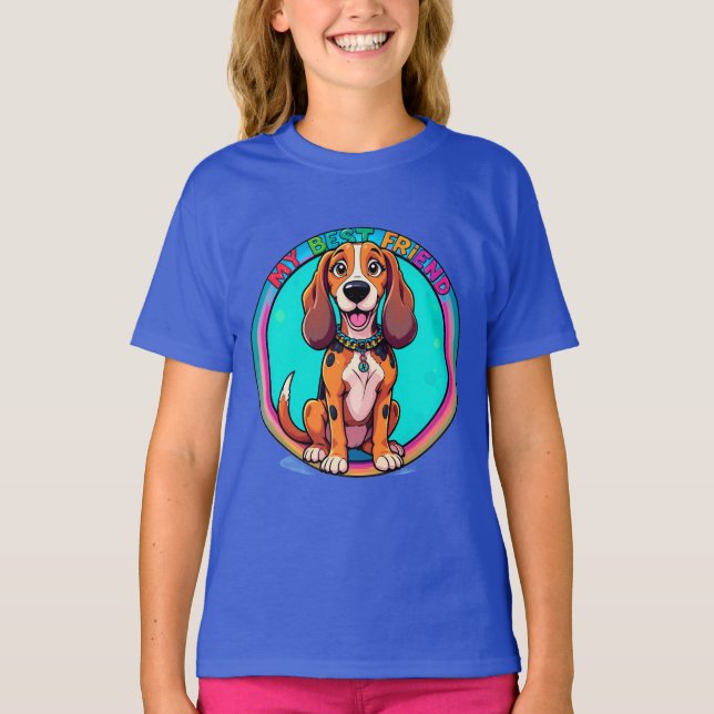 Glad serietecknad beagelhund min bästa vän t shirt (Framsida)