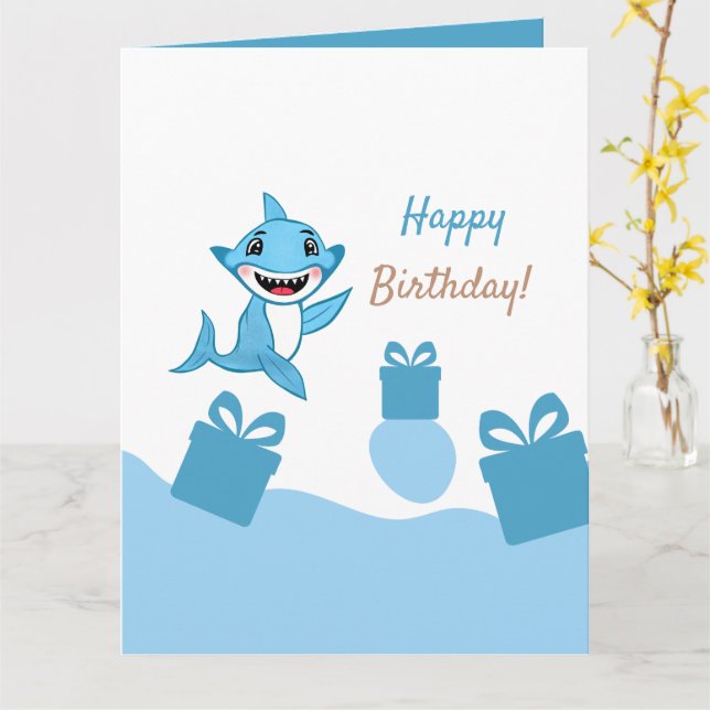 Glad Sharkfamiljefödelsedag Kort (Gul blomma)