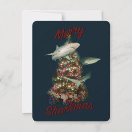 Glad Sharkjul Hajarna Runt Julgranen Julkort