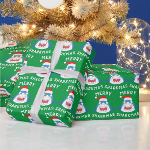 Glad Sharkjul Mönster Rolig Tomte Haj Jul Presentpapper
