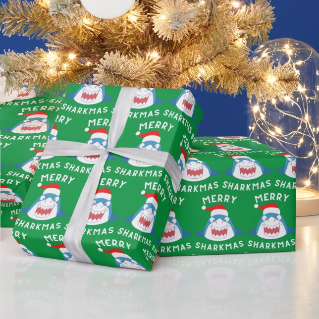 Glad Sharkjul Mönster Rolig Tomte Haj Jul Presentpapper (Helgdagar)