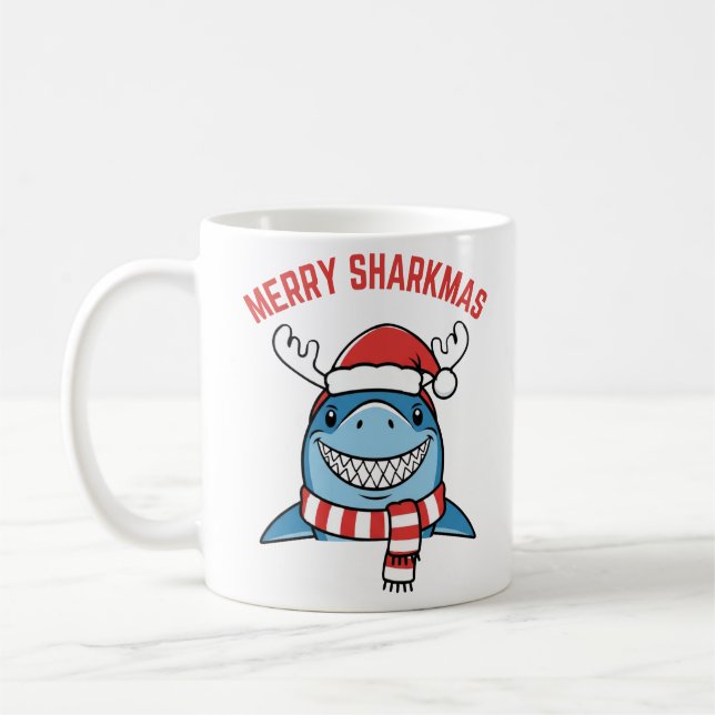 Glad Sharkjul Rolig Jul Shark Kaffemugg (Vänster)