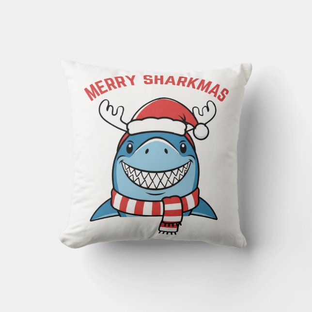 Glad Sharkjul Rolig Jul-Shark Kudde (Framsida)