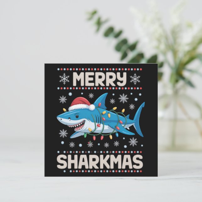 Glad Sharkjul Tomte Fula Julbelysningar Xmas  Julkort (Stående Fram)