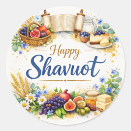 Glad Shavuot-dekal, akvarell, Sju arter, Runt Klistermärke