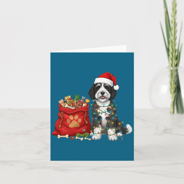 Glad Sheepadoodle Julbelysning Hundmamma Sheepa Kort (Framsida)