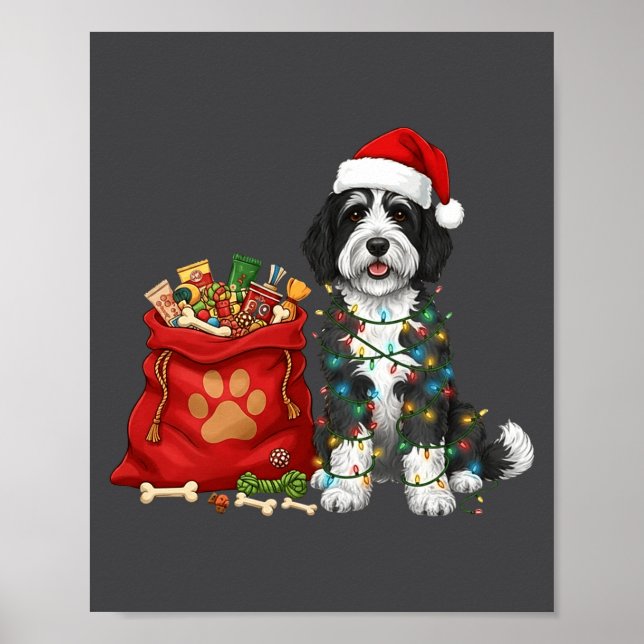 Glad Sheepadoodle Julbelysning Hundmamma Sheepa Poster (Framsidan)