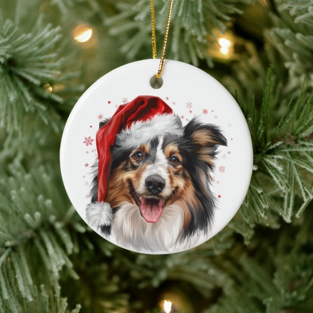 Glad Sheltie Hund Jul Personlig Julgransprydnad Keramik (Träd)