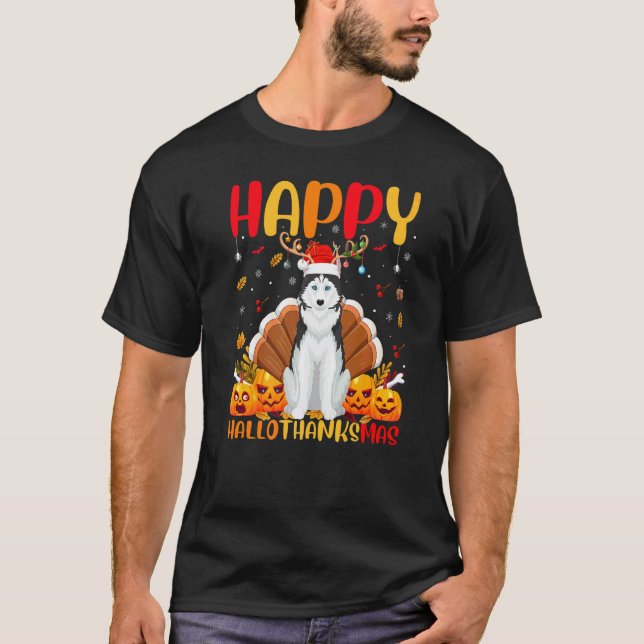 Glad Siberisk Husky Hund Hellothanksmas T Shirt (Framsida)