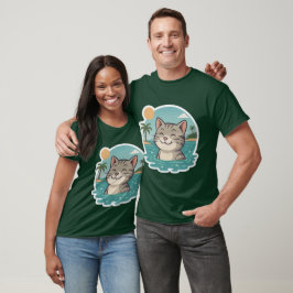 Glad Simmande Katt – Ocean Sommar Klistermärke T Shirt