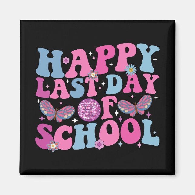 Glad sista skoldagen Disco Boll Groovy Retro Magnet (Framsidan)
