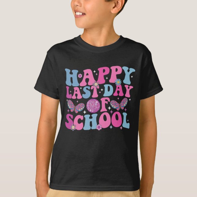Glad Sista Skoldagen Disco Boll Groovy Retro T Shirt (Framsida)