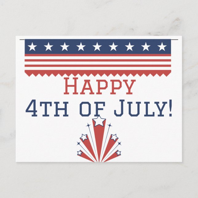 Glad självständighetsdag 4 juli fest  vykort (Framsida)