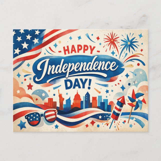 Glad självständighetsdag Americanafirande Helg Vykort (Framsida)