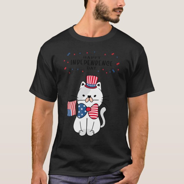 Glad självständighetsdag katt t shirt (Framsida)