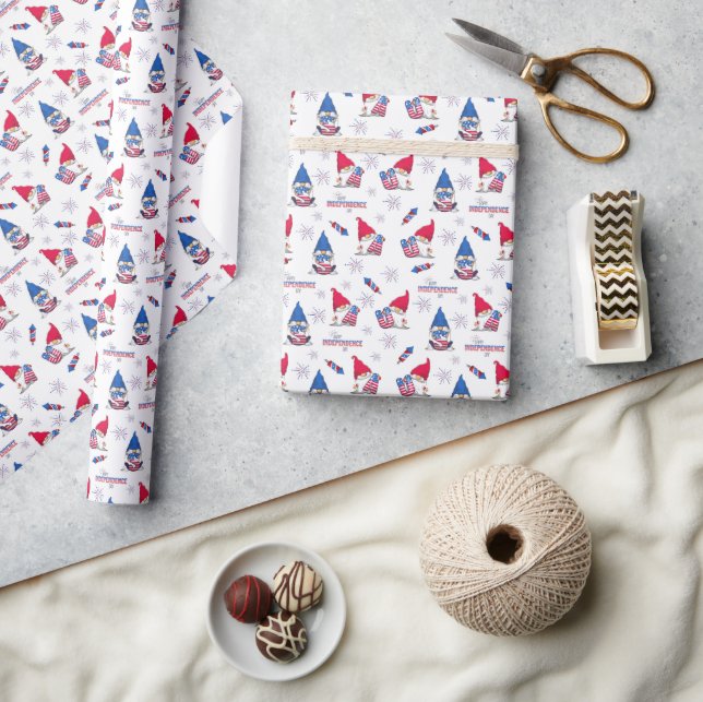 Glad självständighetsdag Tomte fyrverkerier 4 juli Presentpapper (Hantverk)