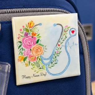 Glad sjuksköterskedagen Blommig stetoskop-uppskatt Knapp