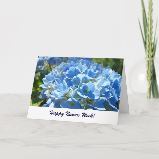 Glad sjuksköterskvecka! kort Blå Hortensia Blommor (Framsida)