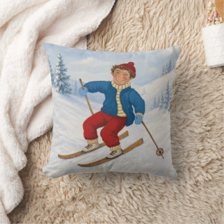 Glad skidåkare rund kudde