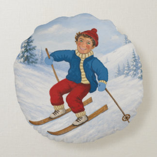 Glad skidåkare rund kudde