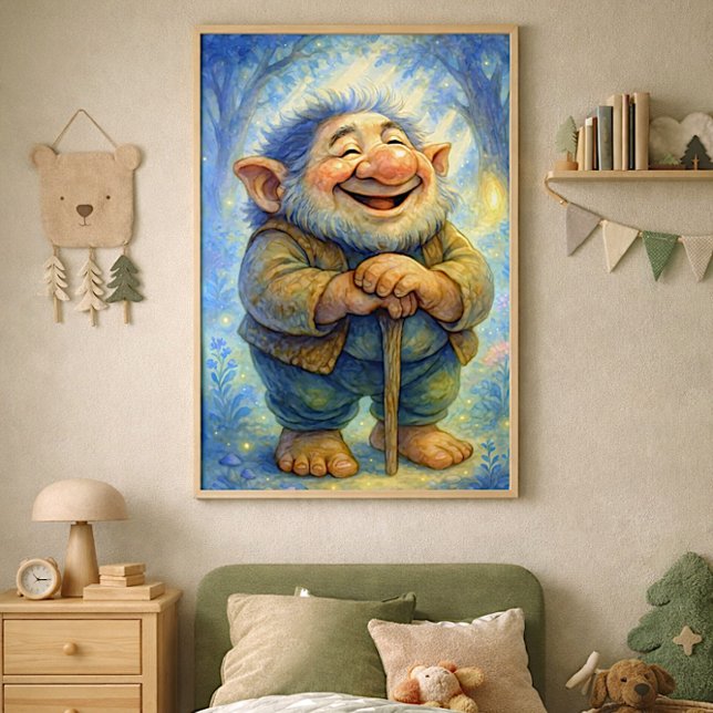 Glad Skogstroll – Whimsisk Sagobok Väggkonst Fototryck (Skapare uppladdad)