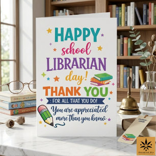 Glad skolbibliotekarier dag Tack bibliotekarie Kort
