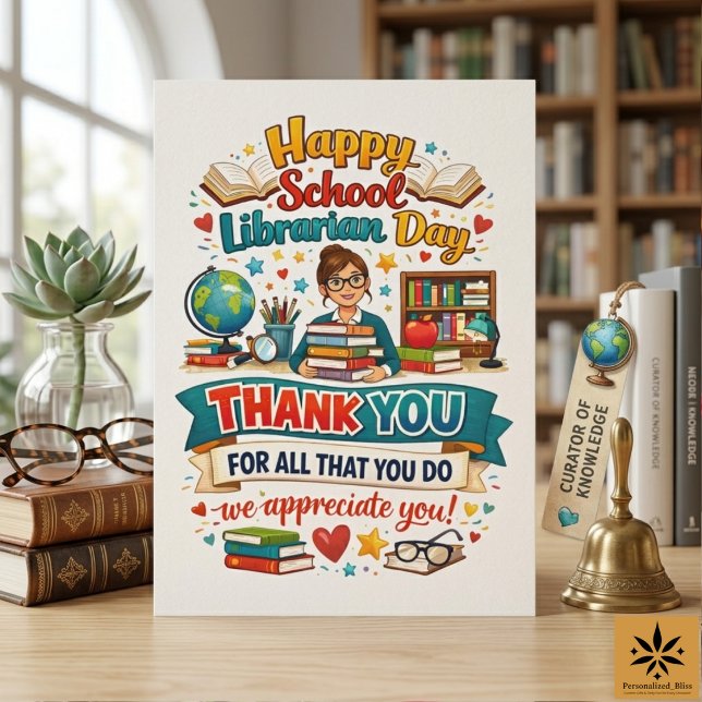Glad skolbibliotekariernas dag | Tack bibliotekari Kort (Happy School Librarian Day | Thank You Librarian Card
)