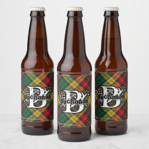 Glad skotte Buchanan Clan Buchanan Tartan Monogram Ölflaska Etikett