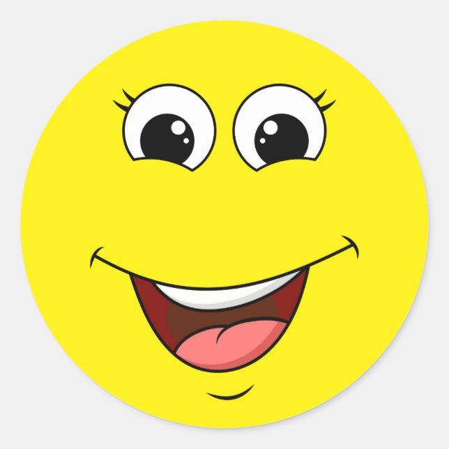 glad skrattade ansikte runt klistermärke (Framsida)