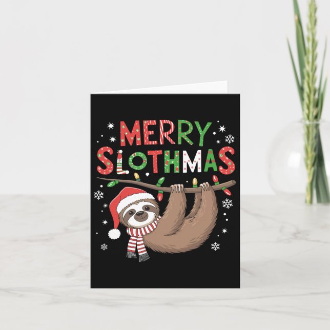 Glad Slothmas Tomtehatt Pyjamas Sloth Älskare Flic Kort (Framsida)