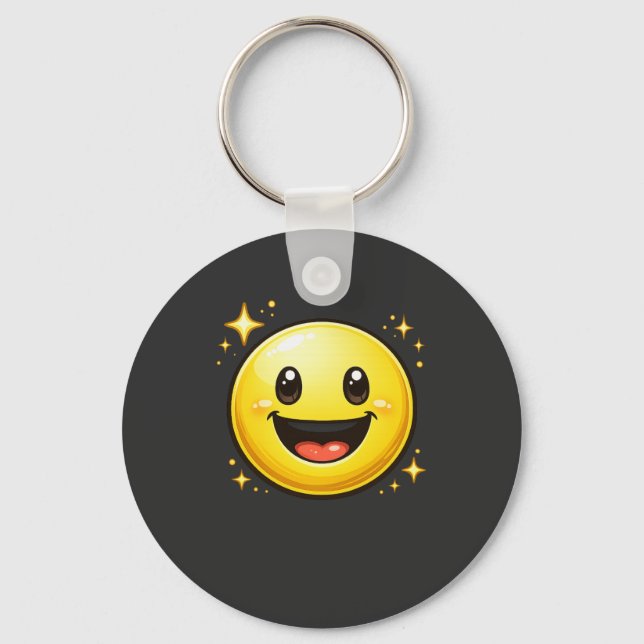 Glad Smiley Ansikte med Gnistor Nyckelring (Framsida)
