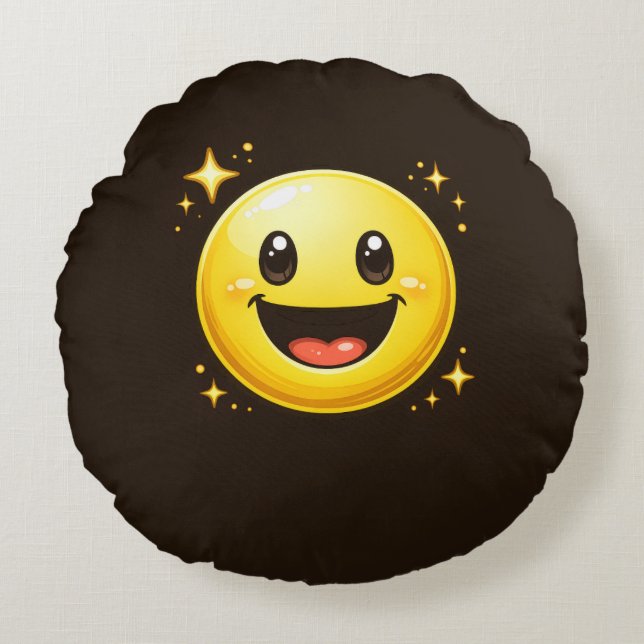Glad Smiley Ansikte med Gnistor Rund Kudde (Framsidan)