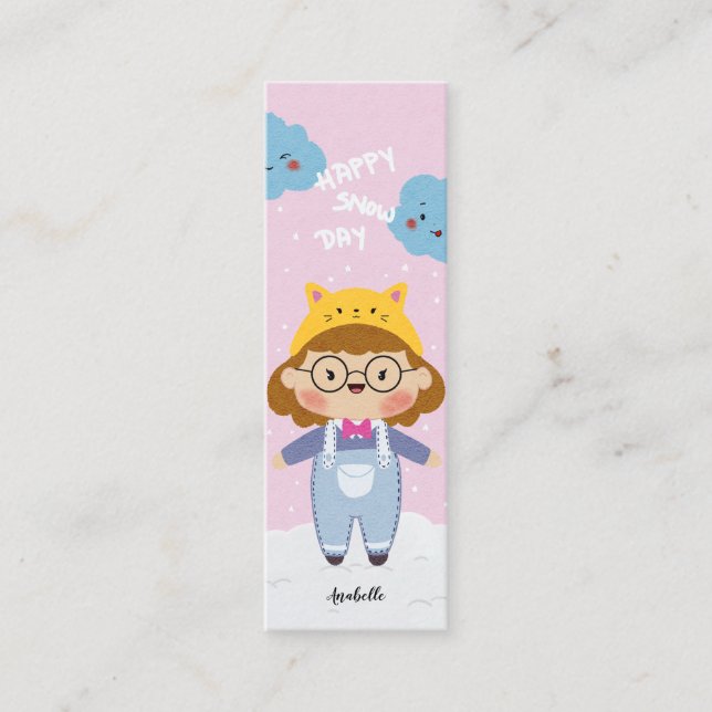 Glad snödag Illustrationsnamn Bokmärke Mini Visitkort (Framsida)