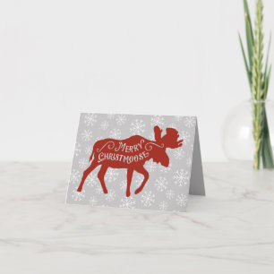 Glad snöflingor för Christmoose röd julälg Helgkort