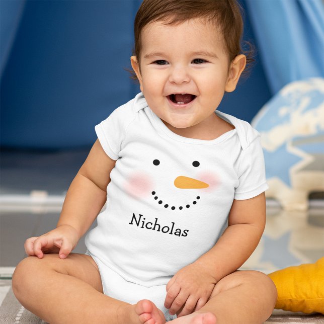 Glad Snöman Ansikte Personlig Barn Namn Tee Shirt (Skapare uppladdad)