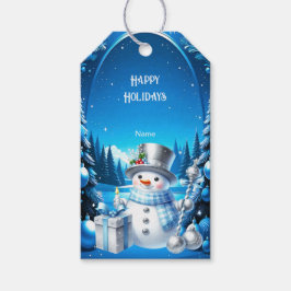 Glad snöman i en snig skog presentkort presentetikett