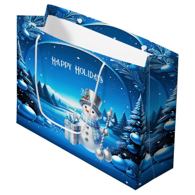 Glad snöman i en snöig skog presentpåse (Framsidan Vinklad)