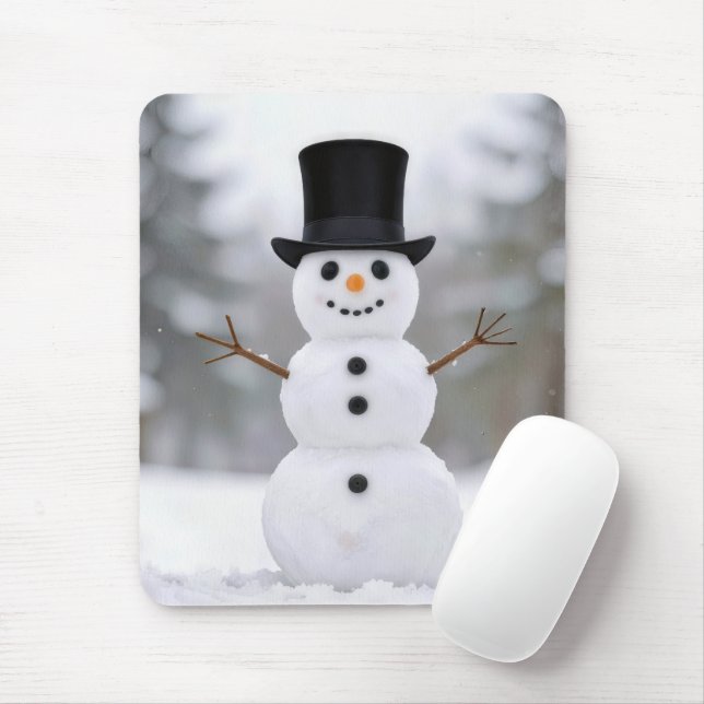 Glad snöman i en svart topp hatt musmatta (Med mus)