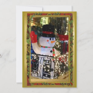 Glad snöman i NYC lyser guld grön röd Julkort